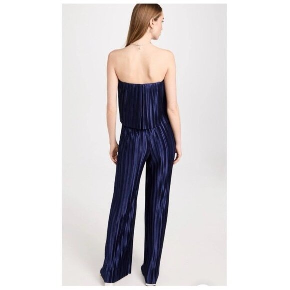 AMANDA UPRICHARD Collina Crinkle Jumpsuit Navy Size XS Pleated Strapless - Picture 4 of 14